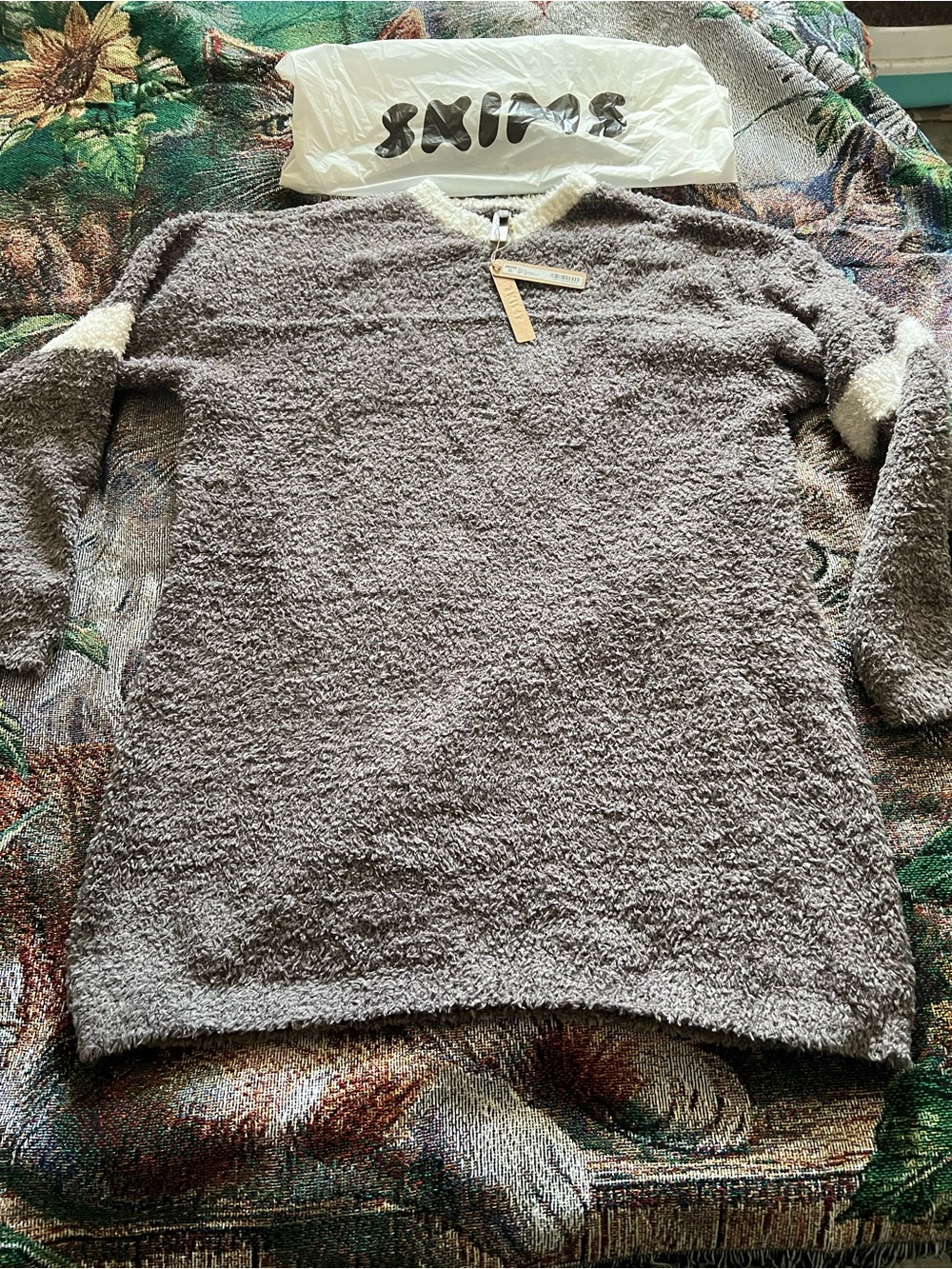 SKIMS Gray Sherpa Crewneck with Cream Accents